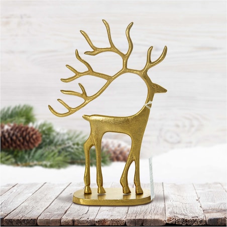 Figurka Renifer Jeleń 23X8X31.5 Cm Dekoracja Świąteczna Metalowa Złota