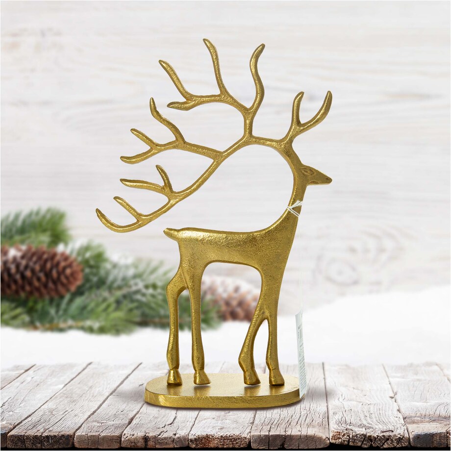 Figurka Renifer Jeleń 23X8X31.5 Cm Dekoracja Świąteczna Metalowa Złota