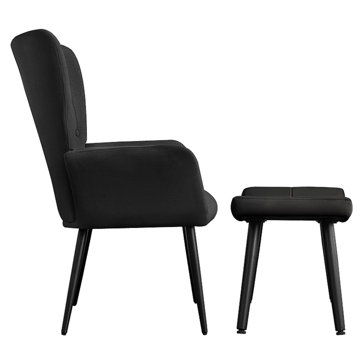 Fotel uszak z podnóżkiem do salonu wypoczynkowy welurowy tapicerowany czarny