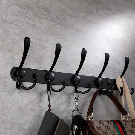 Wieszak ścienny do przedpokoju na ubrania akcesoria czarny haczyki