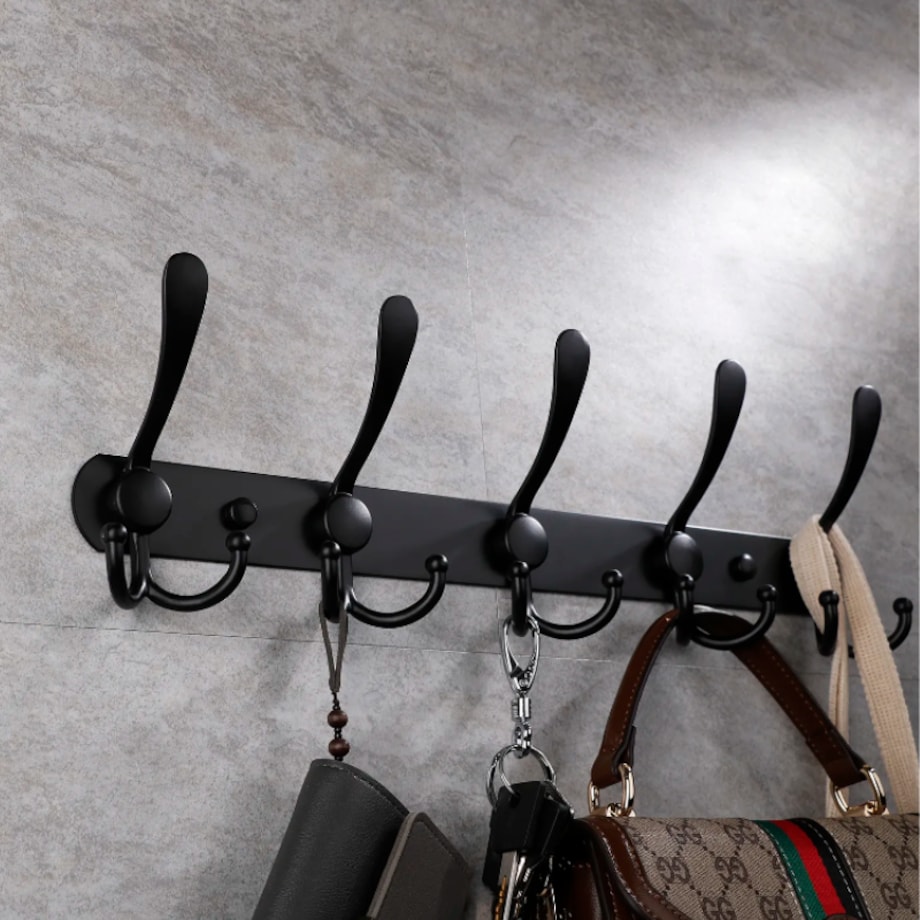 Wieszak ścienny do przedpokoju na ubrania akcesoria czarny haczyki