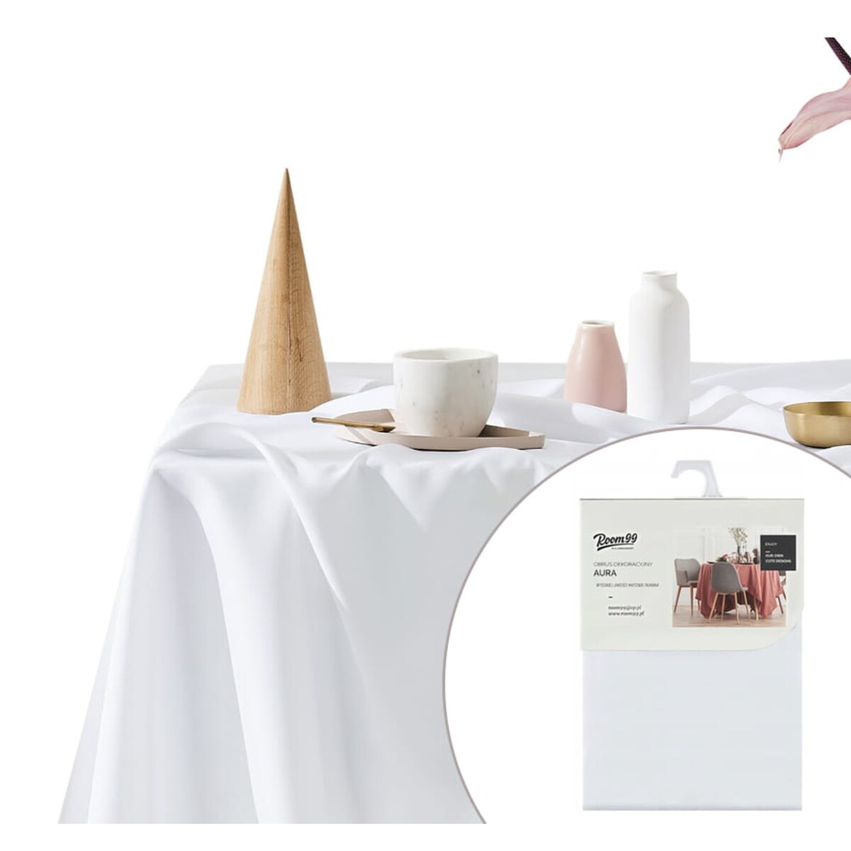 Ozdobny OBRUS PLAMOODPORNY Aura Biały 110X160 wodoodporny na stół ławę