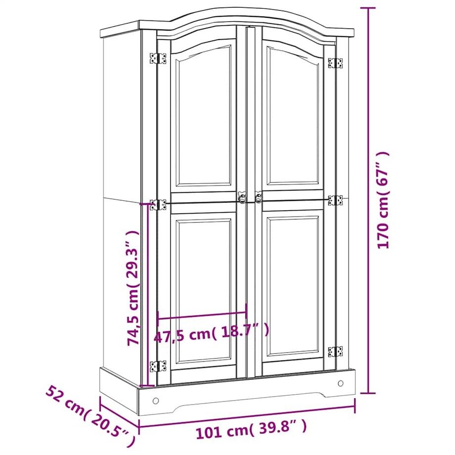 vidaXL Szafa sosnowa w meksykańskim stylu Corona, 2-drzwiowa, biała