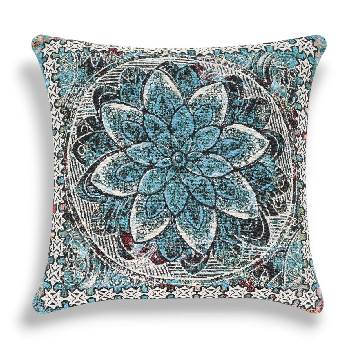 Poduszka 45x45 z tkaniny gobelinowej Alkione - niebieski turkus