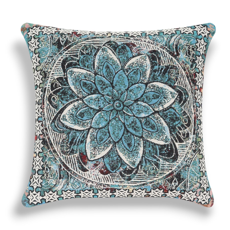 Poduszka 45x45 z tkaniny gobelinowej Alkione - niebieski turkus