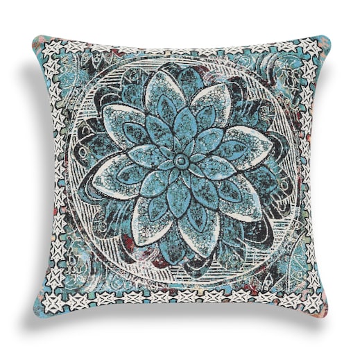 Poduszka 45x45 z tkaniny gobelinowej Alkione - niebieski turkus