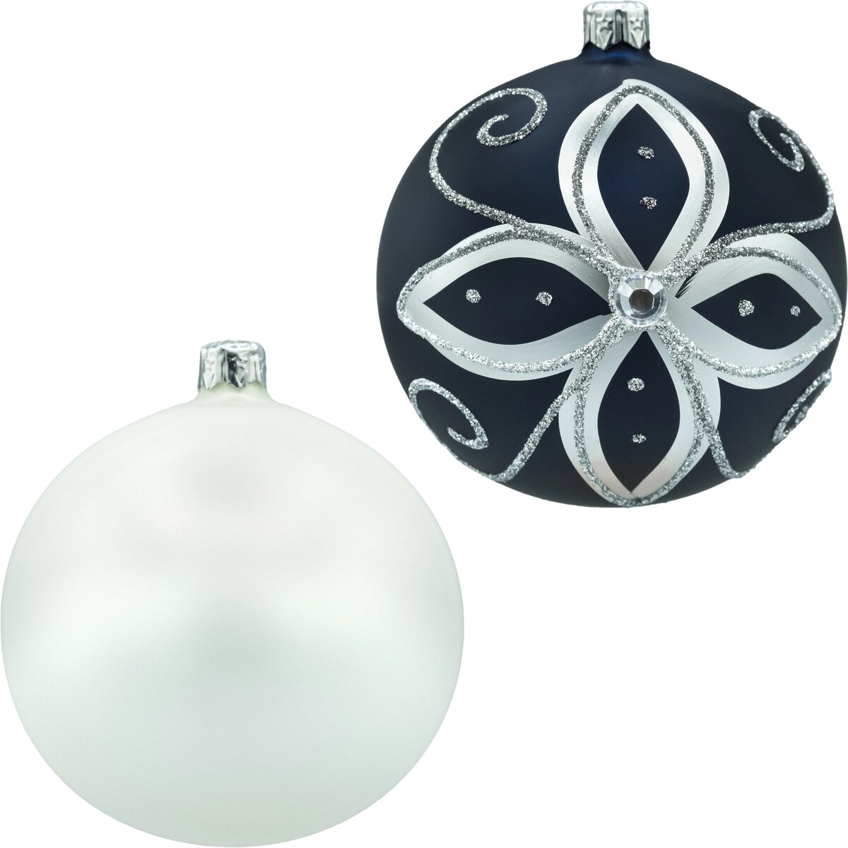 Bombki okrągłe: granatowe i białe
