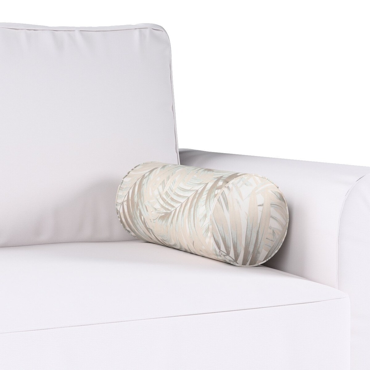 Poduszka wałek prosty, beżowo-kremowe liście palmy na białym tle , Ø16 x 40 cm, Gardenia