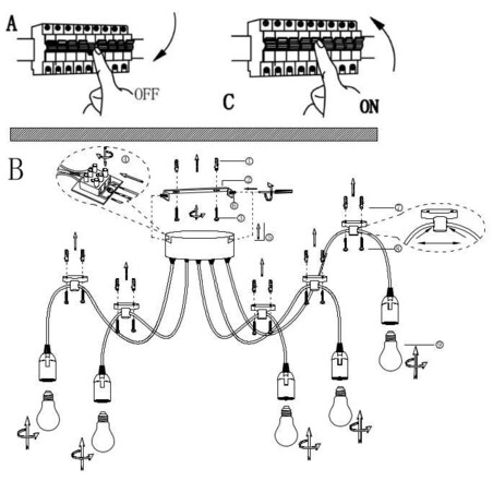 Industrialna LAMPA wisząca MARACANA A110-5 Globo loftowa OPRAWA kable przewody ZWIS pająk żarówki bulbs czarny