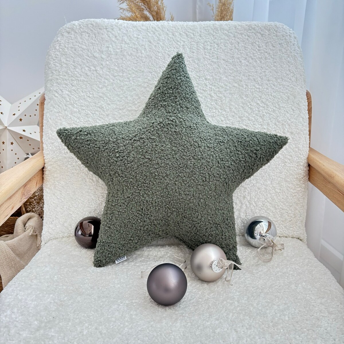 Poduszka Gwiazda boucle zielona