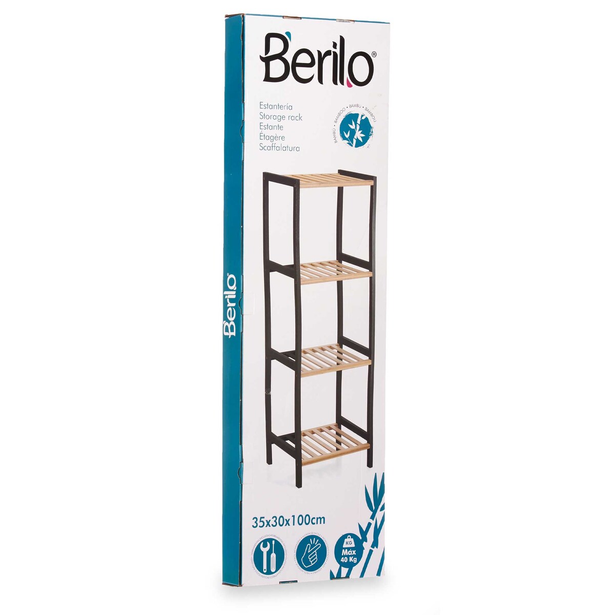 Wąski regał bambusowy SQUARE, 35 x 30 x 100 cm