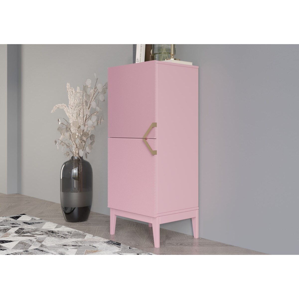 Drewniana komoda Visby DEMI HIGH 2D / kolor pudrowy róż / szer. 50,5 cm