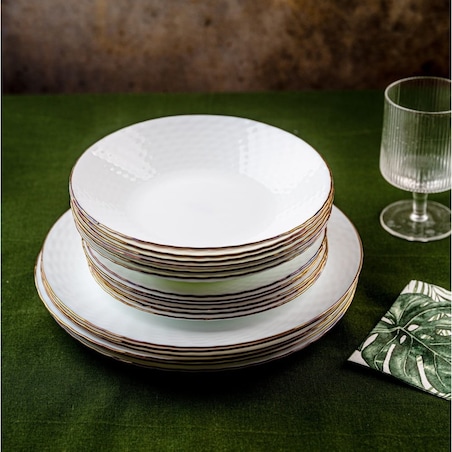Zastawa stołowa Serwis Komplet talerzy 18 elementów na 6 osób złoty rant KINGHOFF