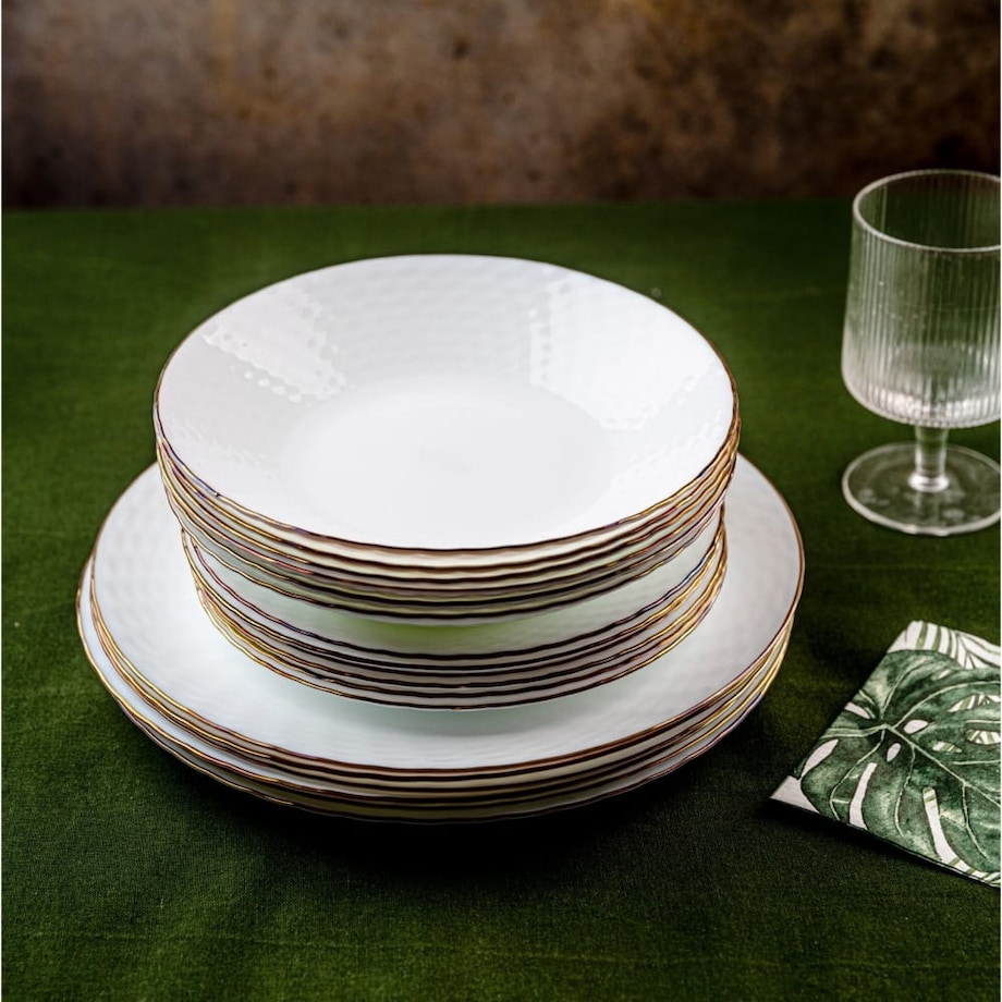 Zastawa stołowa Serwis Komplet talerzy 18 elementów na 6 osób złoty rant KINGHOFF