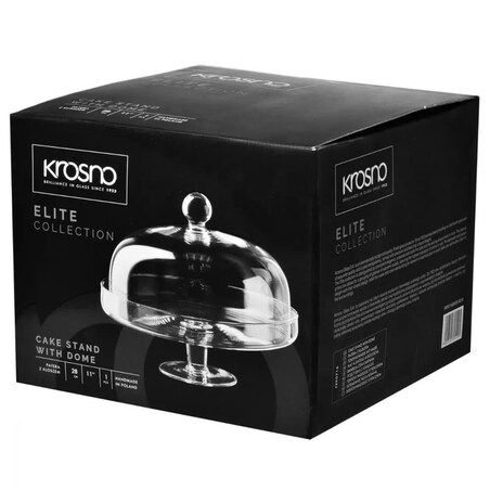 Patera na Ciasto Tort z Kloszem Elite Krosno 28 cm Szklana Duża na Nóżce