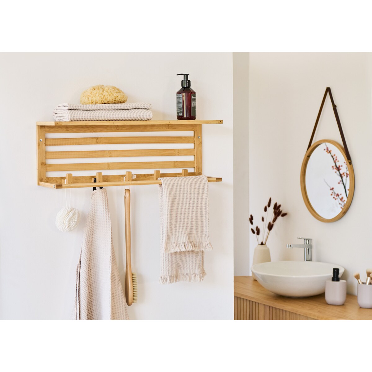 Bambusowa półka ścienna z haczykami, 57 x 15 cm ZELLER