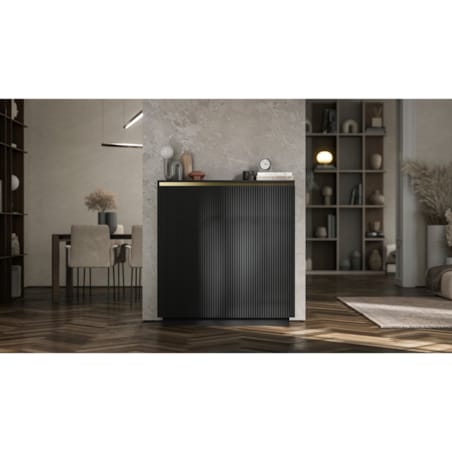 Nowoczesna Komoda Glamour Szafka RTV Czarny MAT ryflowane fronty 110,8 cm