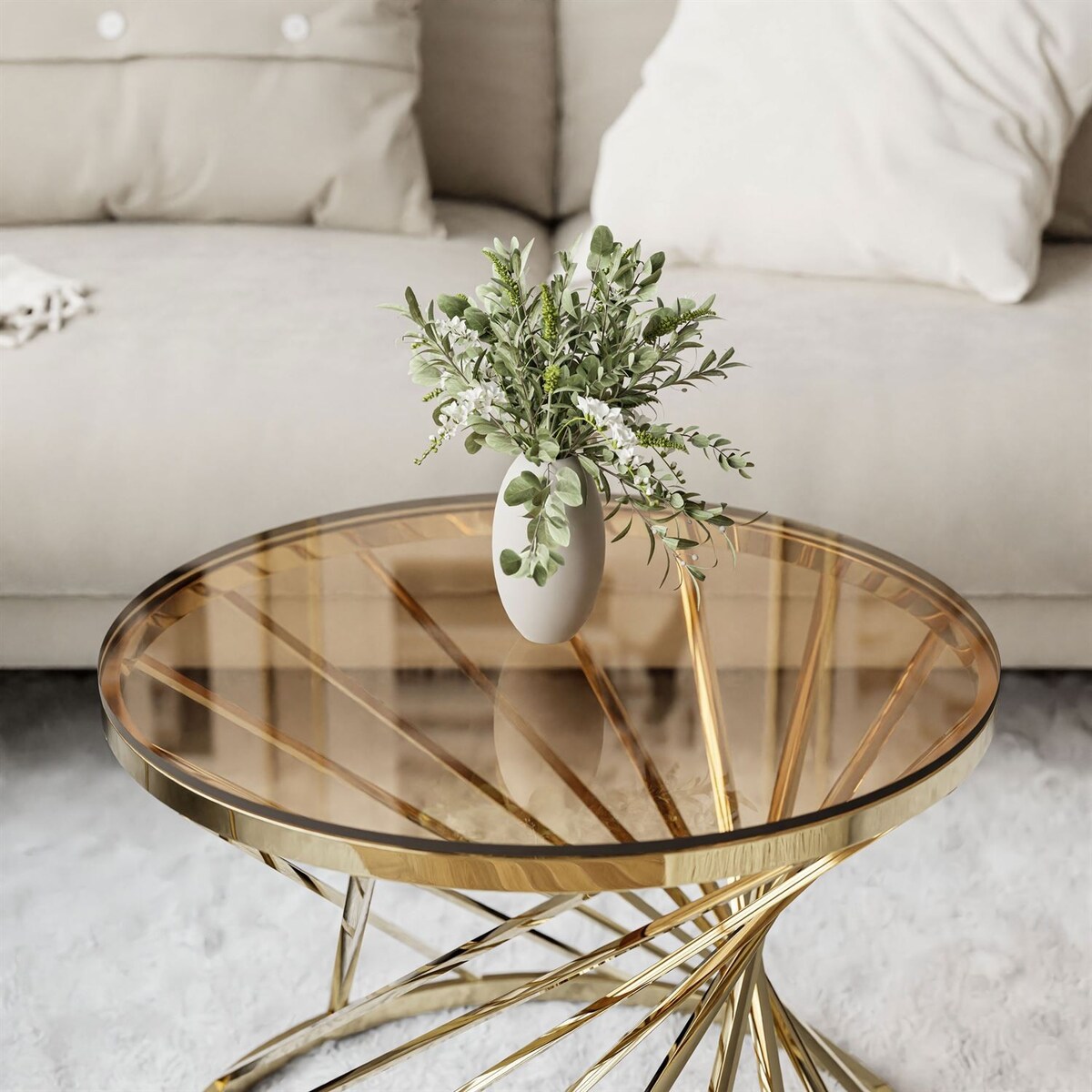 Stolik kawowy TAVIA złoty chrom szklany 50 cm