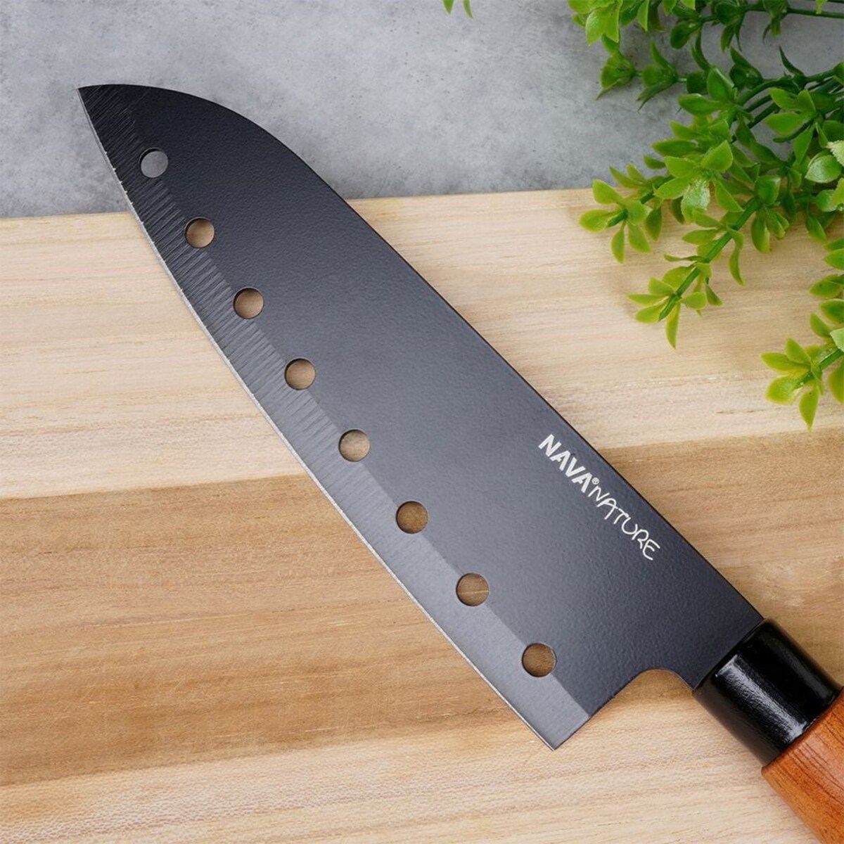Nóż Santoku stalowy NATURE 29cm czarny kuchenny do siekania stal nierdzewna