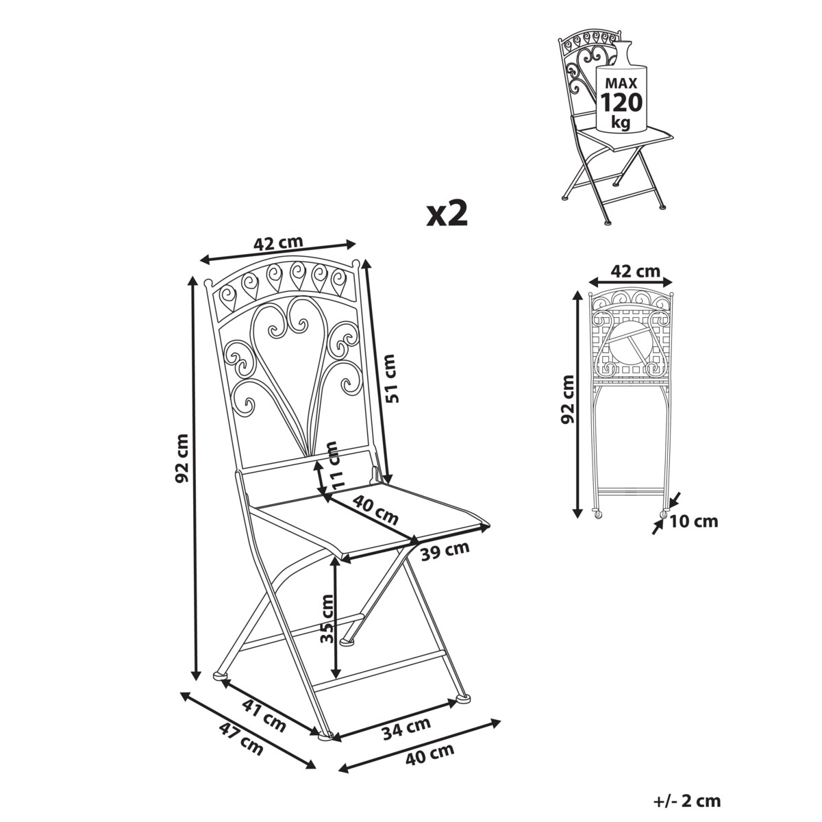 Zestaw 2 krzeseł ogrodowych NURRA Składane Metal Szary