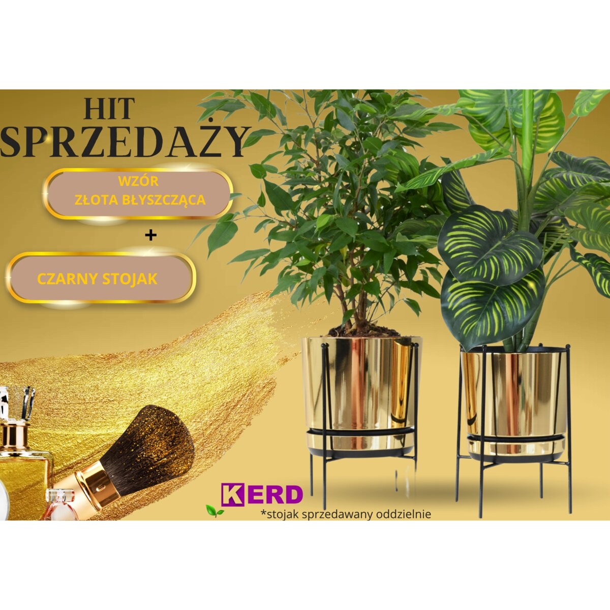 32 cm wzór ZŁOTY BŁYSZCZĄCY Doniczka z podstawką nowoczesna elegancka glamour duża donica szeroka