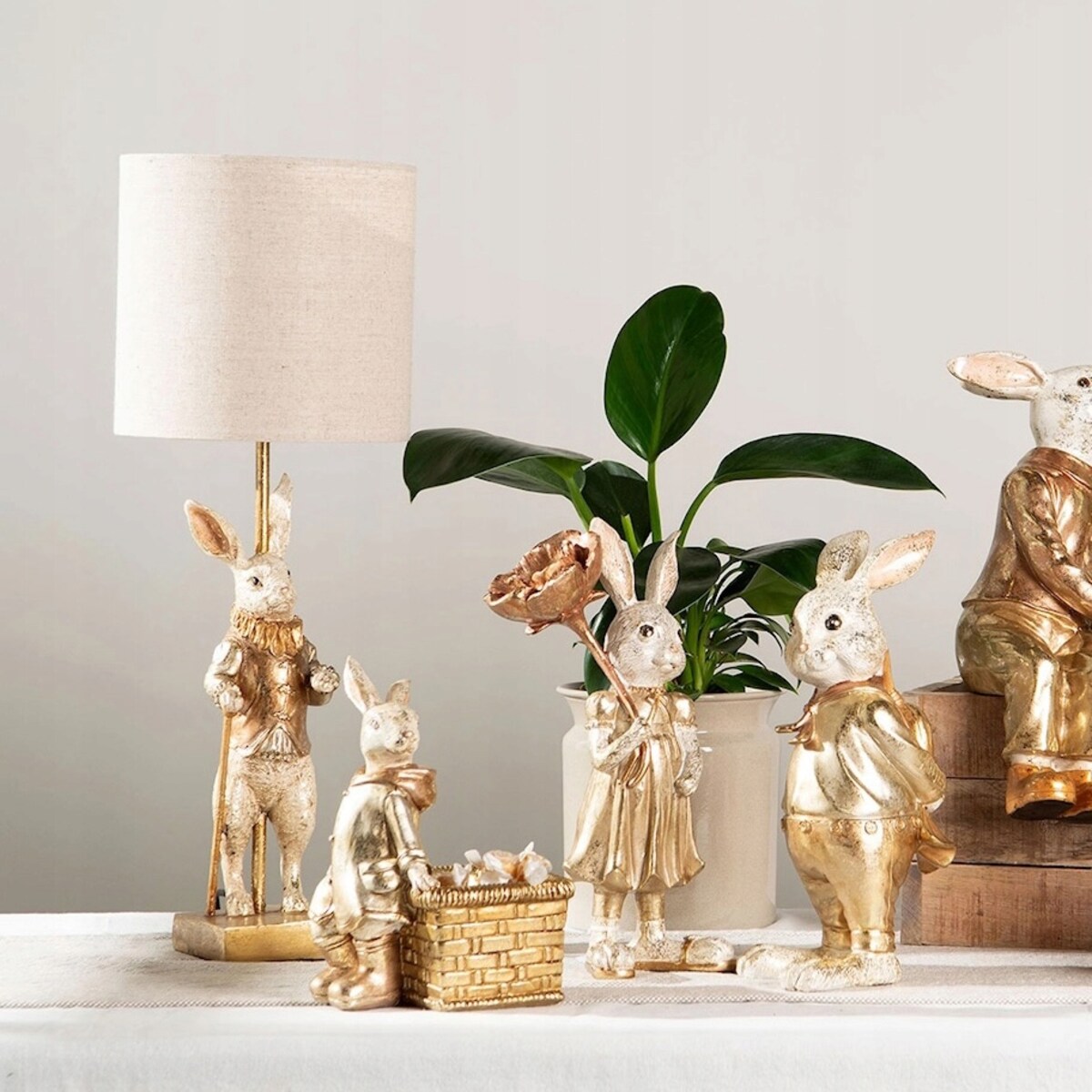 ZAJĄC WIELKANOCNY ZŁOTY POJEMNIK NA KLUCZE DROBIAZGI FIGURKA ZAJĄCZEK 22cm