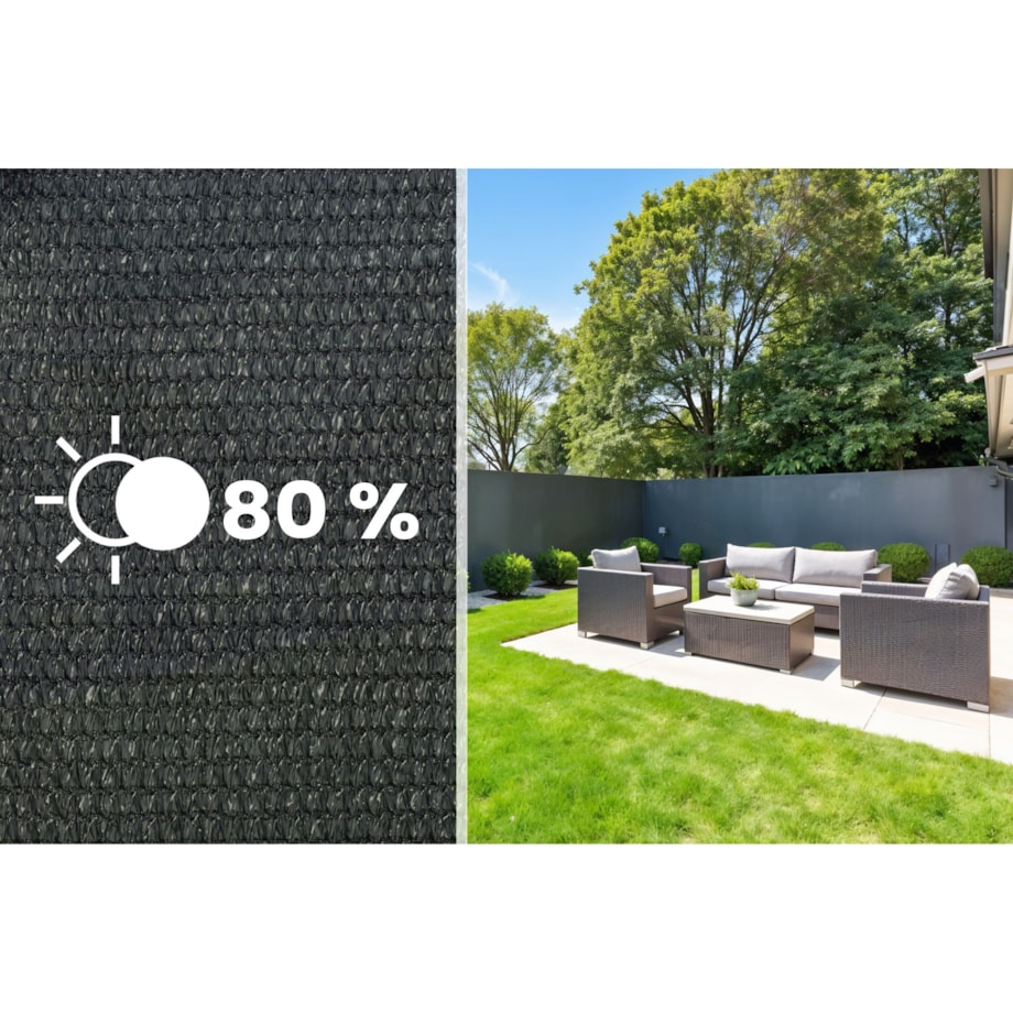 Siatka cieniująca Plonos 1,5x50m maskująca mata na płot ogrodzenie osłona szara 80% + UV
