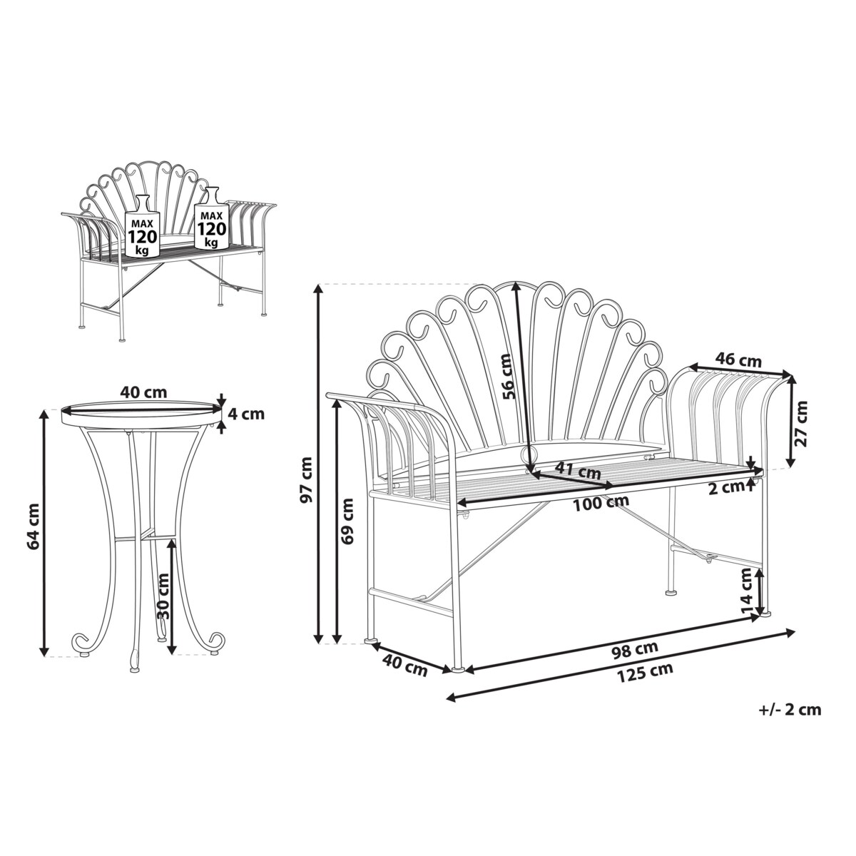 Zestaw mebli balkonowych CAVINIA Metal Zielony