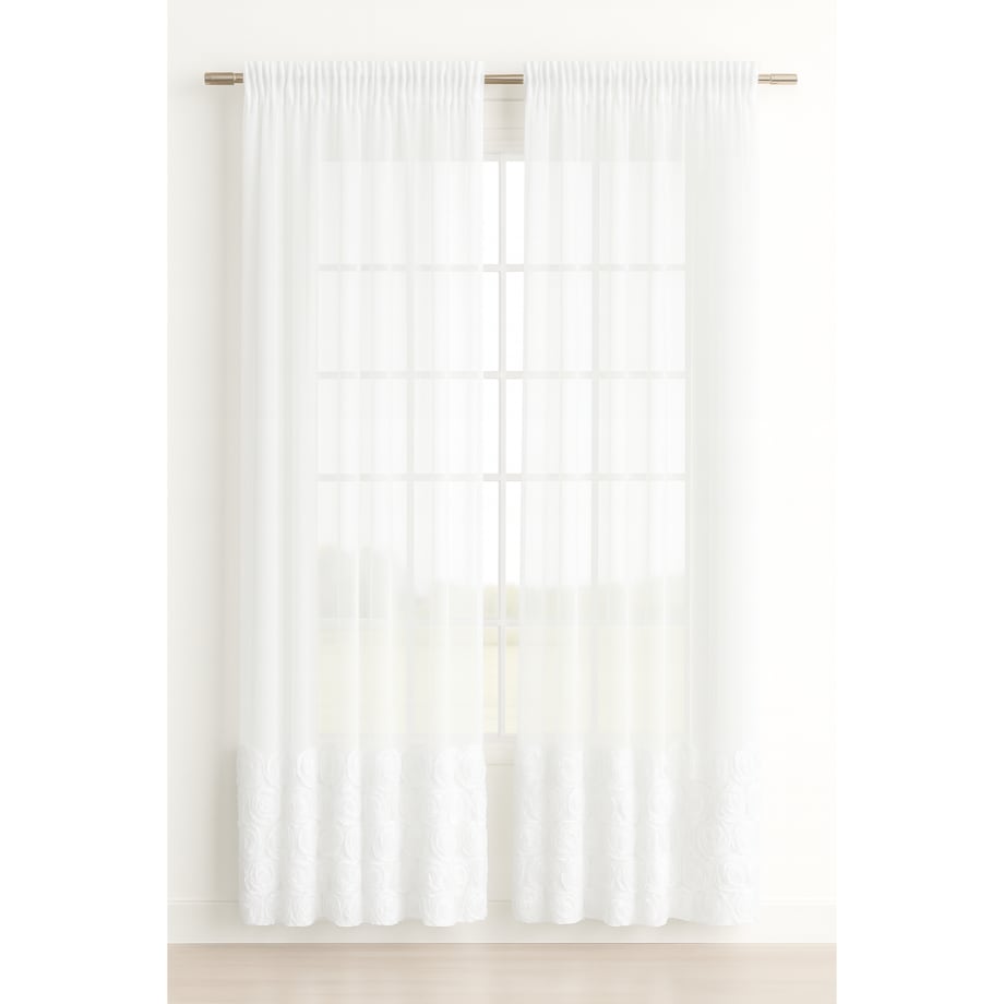 firana z szyfonu "roses" wyszywane róże | przelotka 400x140 cm biała | zdobiona aplikacją 3D w róże