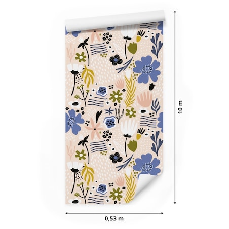 Tapeta Do Salonu Kolorowe KWIATY Styl Skandynawski