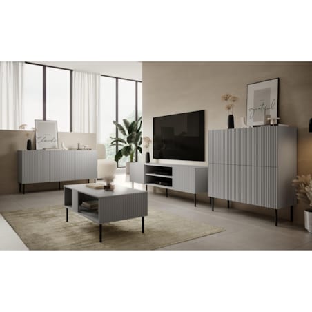 STOLIK KAWOWY Harbin 110x60x48 cm popielaty RYFLOWANE FRONTY