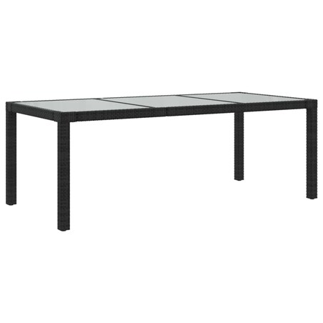 vidaXL Stół ogrodowy, czarny, 190x90x75 cm, szkło i rattan PE