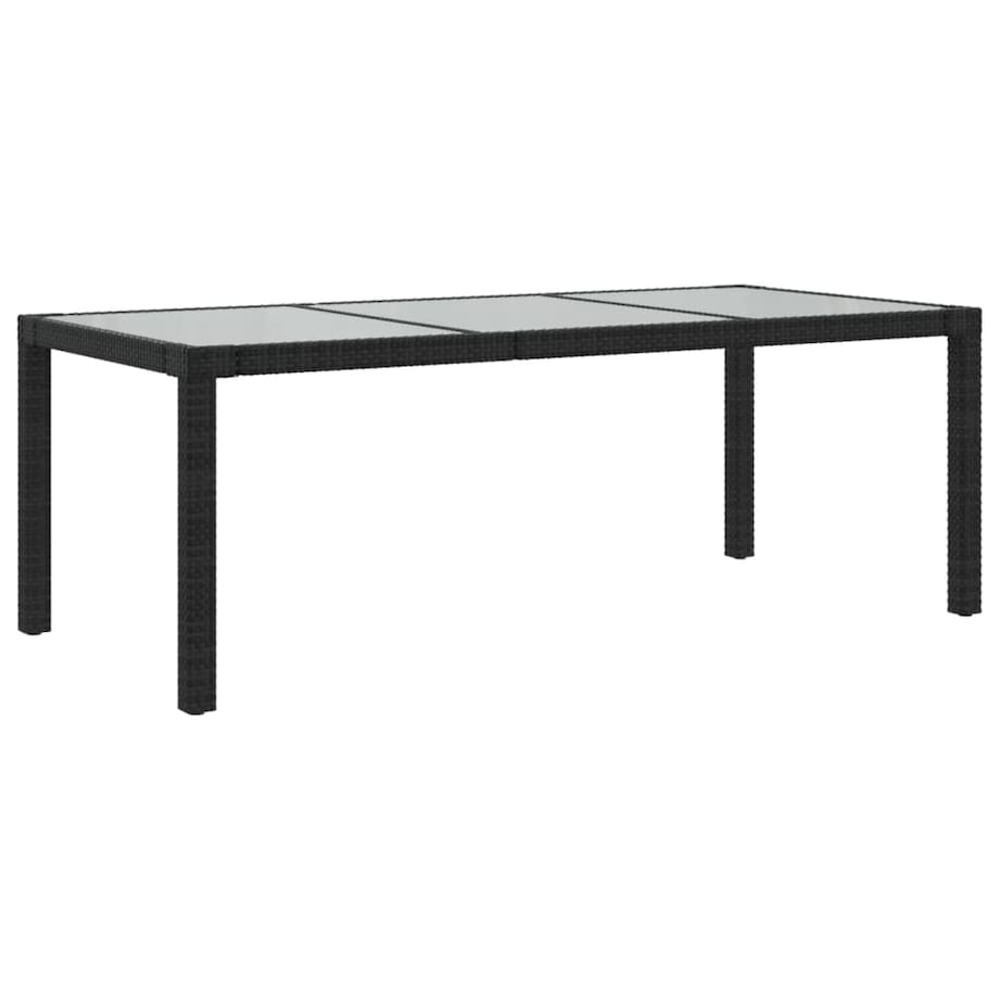 vidaXL Stół ogrodowy, czarny, 190x90x75 cm, szkło i rattan PE