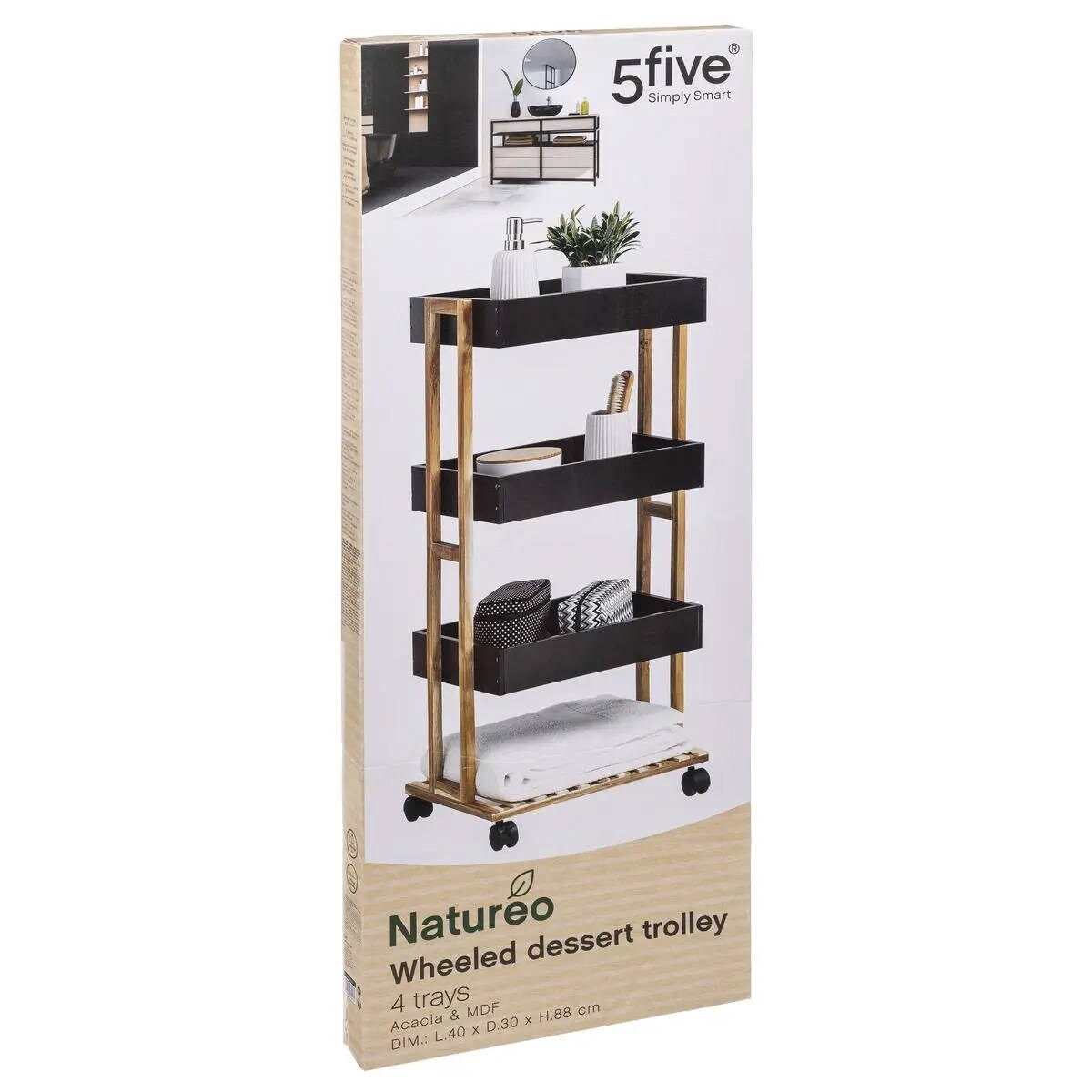 Uniwersalny regał mobilny z 4 poziomami, 30 x 41 x 88 cm