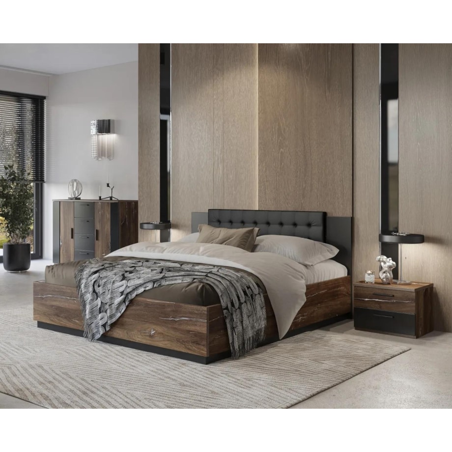 Szafka nocna SIGMA 2S dąb flagstaff srebrny/czarny mat