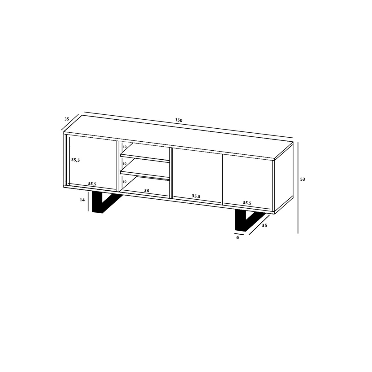Szafka RTV Loft Komoda Industrialna Czarny MAT Dąb Wotan 150 cm