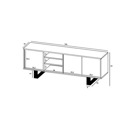 Szafka RTV Loft Komoda Industrialna Czarny MAT Dąb Wotan 150 cm