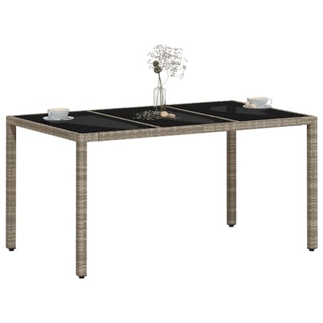 vidaXL Stół ogrodowy ze szklanym blatem, szary 150x90x75 cm, rattan PE