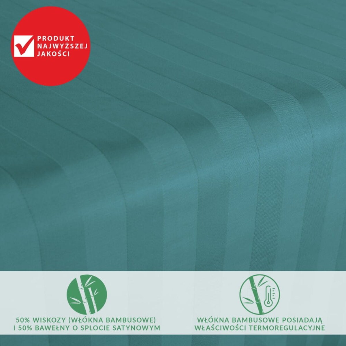Prześcieradło bambusowe satyna bawełniana 220x260 Bamboo paski, turkusowe