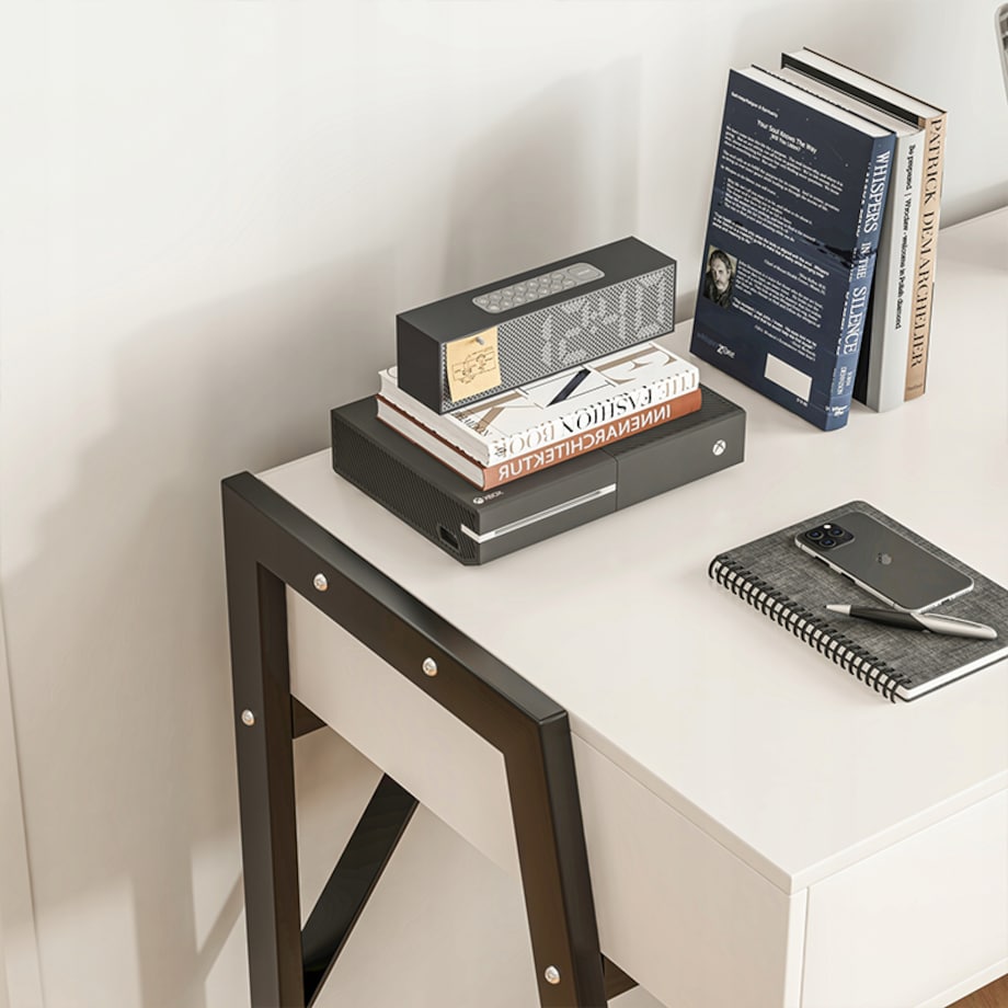 Biurko nowoczesne z szufladami białe na czarnych nogach premium loft 80 cm