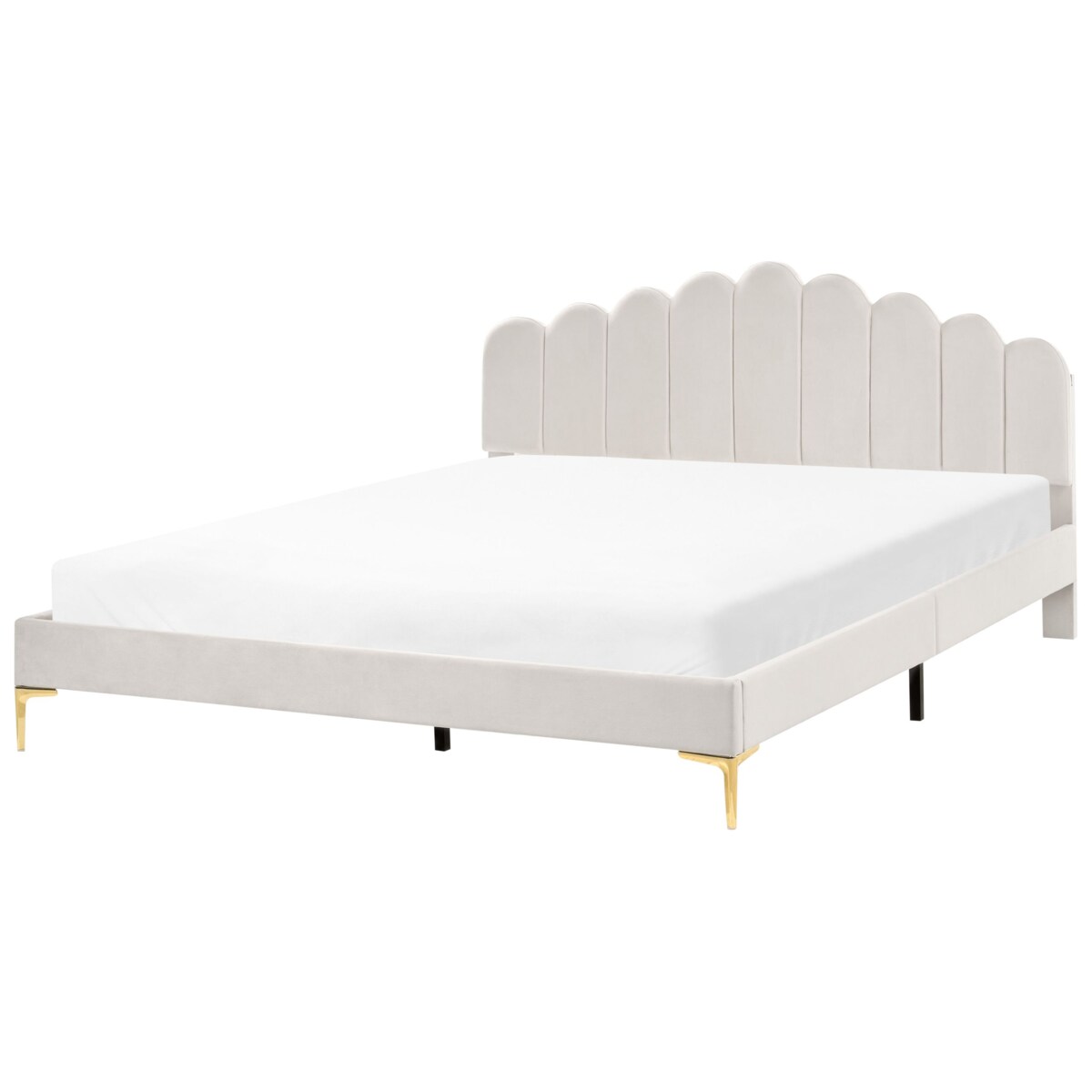 Łóżko Welur SAUVIAN 180 x 200 cm Złamana biel