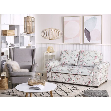 Sofa rozkładana w kwiaty jasnoszara SILDA