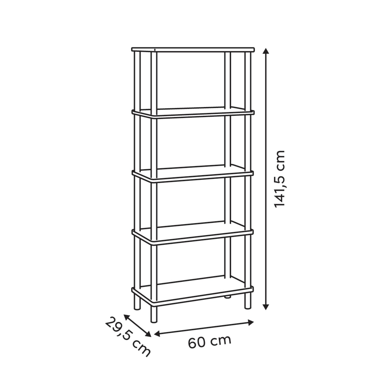 Regał stojący COME, 5 poziomów, 141,5 cm