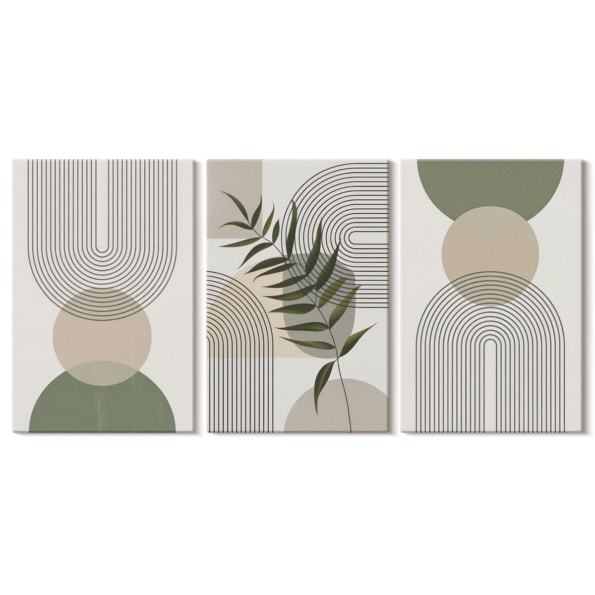 Zestaw 3 małych obrazów na płótnie - Abstrakcyjne kształty z zielenią - zielony