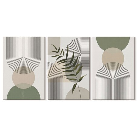 Zestaw 3 małych obrazów na płótnie - Abstrakcyjne kształty z zielenią - zielony