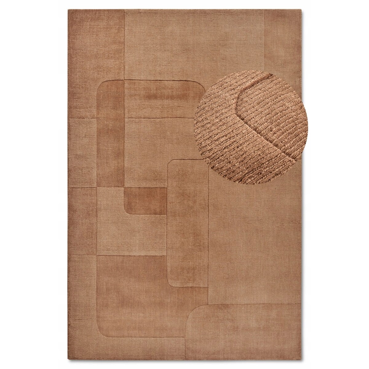 Dywan wełniany do salonu 80x150cm, brązowy nowoczesny wzór 3D