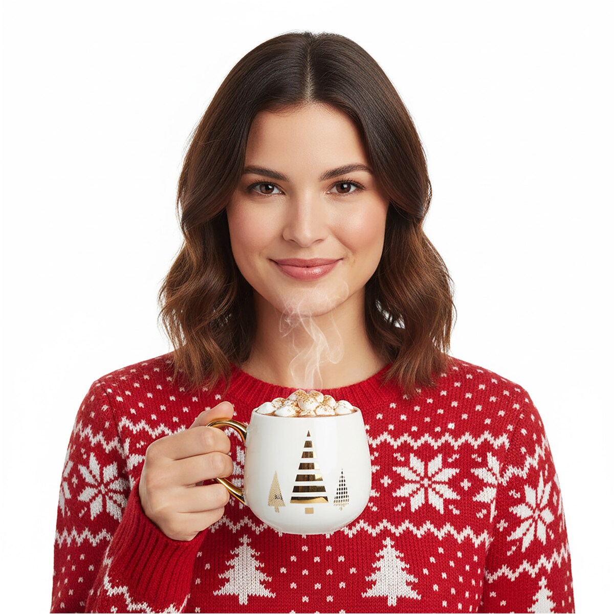 Kubek Z Uchem Świąteczny Porcelanowy Biało-Złoty 375 Ml Choinka