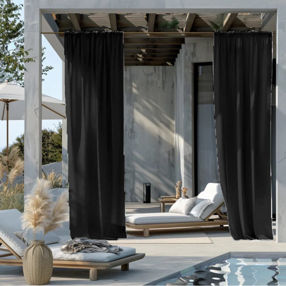 Zasłony na taras balkon czarne 140x250 na taśmie tunel