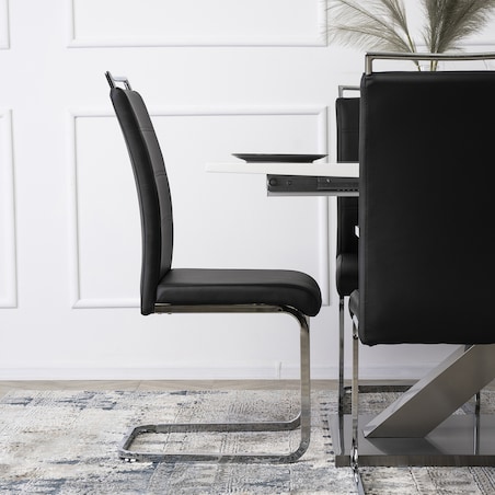 Krzesło Tapicerowane Czarne Na Płozach LOCA Kuchenne Do Jadalni Salonu