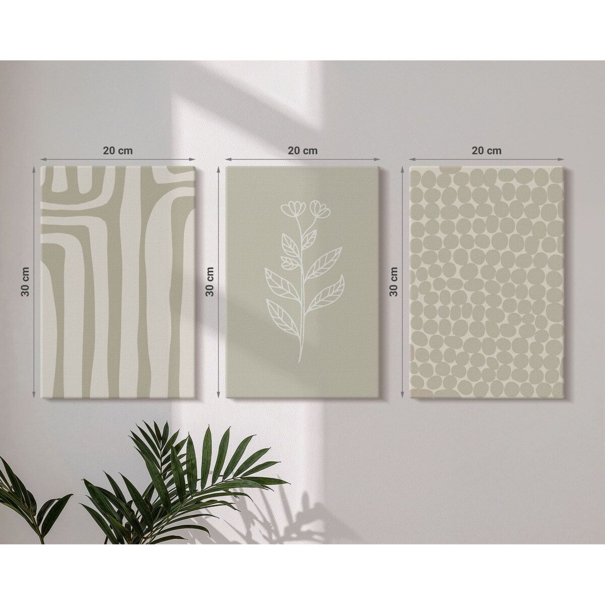 Zestaw 3 małych obrazów na płótnie - Wzory roślinne geometryczne - zielony